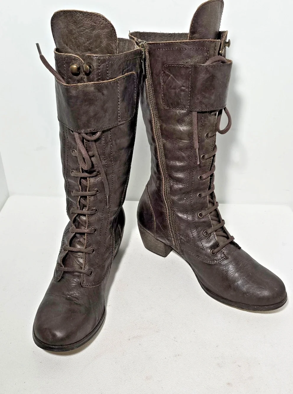 Red Or Dead Leather Steampunk Lace Up Zip Boots Made Spain EU 41 US 9.5-10 Brown